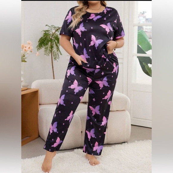 Other - Butterfly Print Black and Pink Sleepwear Set- 2x
